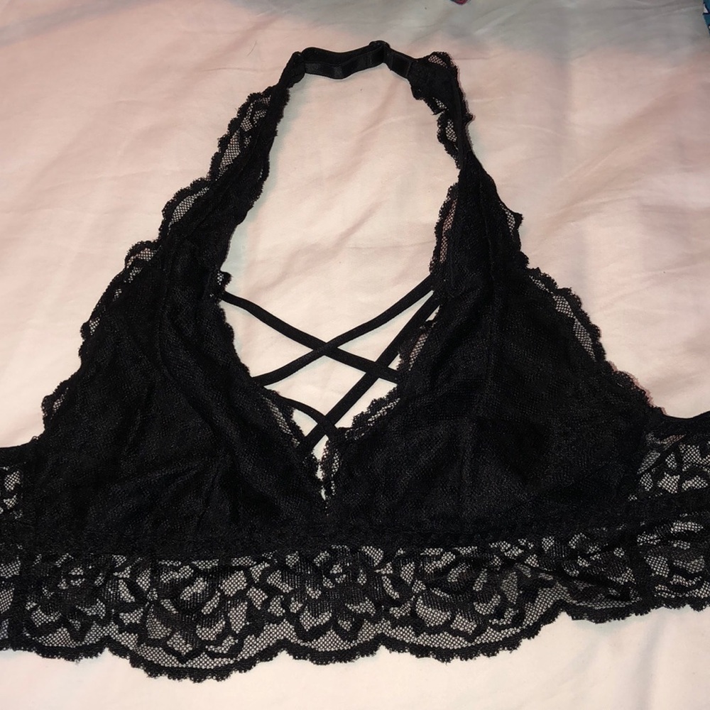 Never worn VS Pink black lace halter bralette!!